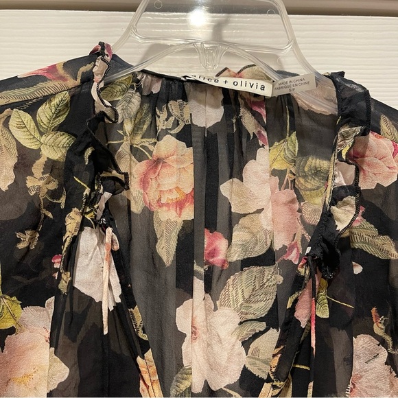 Alice + Olivia Julius Floral Blouse Women’s Small Blouson Sleeve Silk Sheer Top - Picture 6 of 11
